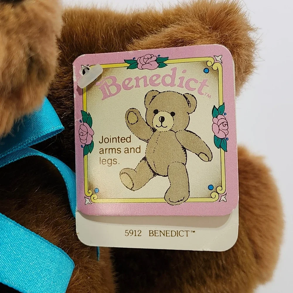 Applause Benedict‎ Teddy Bear 1986 Vintage 5912 Brown Jointed Plush Blue Ribbon